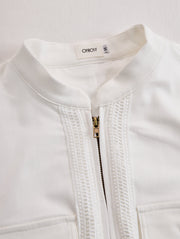 Vintage Western Cowboy Off-White Faux Denim Half-Zip Tassel Long-Sleeved Maxi Dress