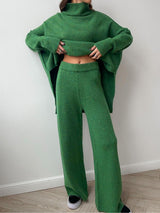 High-neck casual loose thick knit sweater set