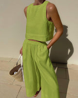 Chic Solid Color Sleeveless 2pieces Set