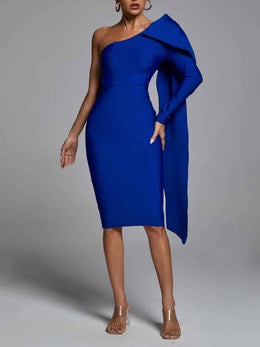 Abbey Blue One Shoulder Bandage Dress