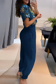 Casual V-Neck Printed Short Sleeve Long Pants Two-Piece Set