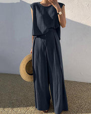 Linen Blends Casual Pants Set