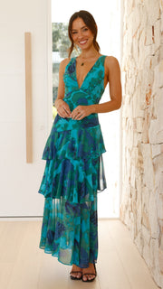 Maria | Women’s Elegant Floral Tiered Maxi Dress