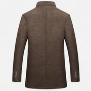 Men's Long Wool Overcoat Featuring Vest Panel