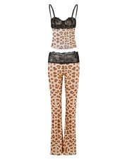 MOGEN Lace Trimmed Top & Flared Pants Set
