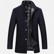 Men's Long Wool Overcoat Featuring Vest Panel