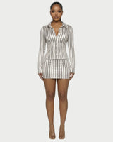 AVENYA Striped Long-Sleeved Shirt & Mini Skirt Set