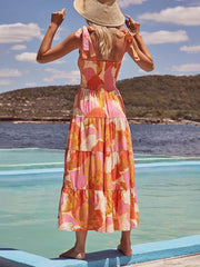 Sleeveless Sea Charm Pleated Stretch Chest Print Cami Dress