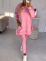 Fashion Solid Color Hoodie and Lined Leggings Two-piece Set