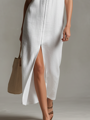 Casual And Stylish Stand-up Collar Sleeveless Zipper Midi Dress