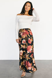 Cosette Satin Midi Skirt | Black Floral