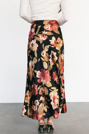 Cosette Satin Midi Skirt | Black Floral