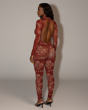 KHIONE Leopard Print Mock Neck Jumpsuit