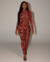 KHIONE Leopard Print Mock Neck Jumpsuit