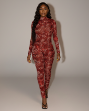 KHIONE Leopard Print Mock Neck Jumpsuit