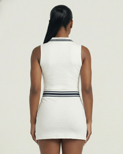 DRAYA Sporty Zip-Front Collared Top & Mini Skirt Set