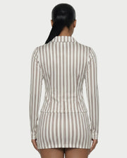 AVENYA Striped Long-Sleeved Shirt & Mini Skirt Set
