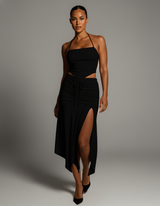 JESS Halter Crop Top & Ruched Midi Skirt Set