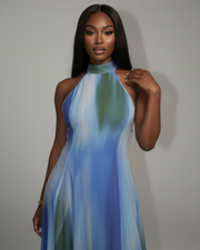 REBECCA High Neck Watercolor Maxi Dress