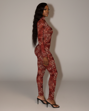 KHIONE Leopard Print Mock Neck Jumpsuit