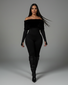 NENYA Off-Shoulder Faux-Fur Jumpsuit