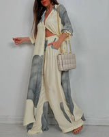 Women's V-neck Patchwork Top and Pants Casual Set