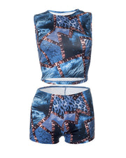 ZARA Leopard Print Top and Tight Shorts Set