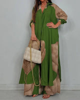 Women's V-neck Patchwork Top and Pants Casual Set
