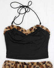 JENNY Leopard Fur Trim Top & Shorts Set