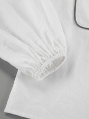 Black and White Contrast Cotton and Linen Shirt and Shorts Two-piece Set