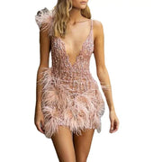 Jasmine | Women’s Cocktail Dress with Fringe Feathers