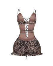 NYLA Leopard Velvet Ruffle Romper