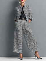 Tweed Blend Single-Breasted Cropped Jacket And Wide-Leg Pants Set
