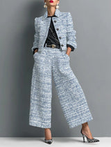 Tweed Blend Single-Breasted Cropped Jacket And Wide-Leg Pants Set