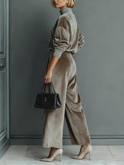 Women's turtleneck casual warm velvet suit
