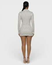 AVENYA Striped Long-Sleeved Shirt & Mini Skirt Set
