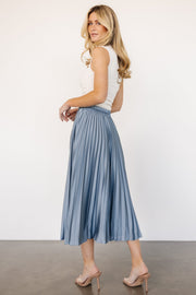 Demetria Pleated Midi Skirt | Steel Blue