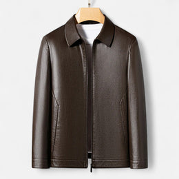 Men's Stand Collar PU Leather Jacket – Autumn Elegance