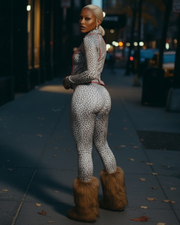 DELYSSA Leopard Cropped Jacket Top & Pants Set