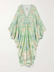 Unique Floral Print V Neck Oversized Midi Dress