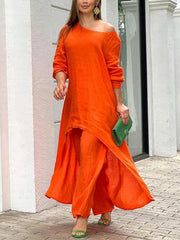 Fashionable Solid Color Two-piece Set