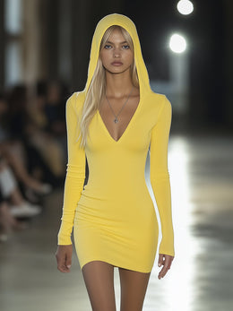 【24-hour shipping out】Casual Fashion Slim Fit Hooded T-shirt Mini Dress