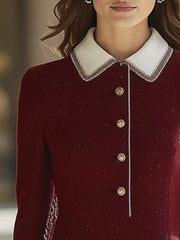 【24-hour shipping out】High-End Retro Luxury Contrast Hem Lapel Dress