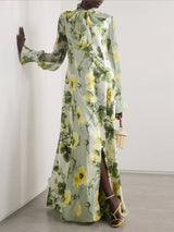 Delicate Floral And Fruit Print Maxi Dress