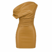 ORIELLE Faux Leather One-Shoulder Mini Dress