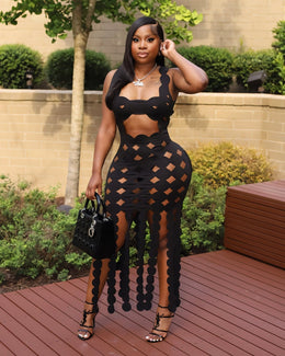 SOPHIA Cutout Grid Maxi Dress