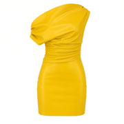 ORIELLE Faux Leather One-Shoulder Mini Dress