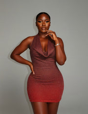 IMOGEN Rhinestone Embellished Cowl Neck Mini Dress