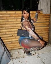 SHELBY Abstract Print Mesh Top & Tights Set