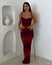 AMAVIA Sculpted Twist Top & Wine-Hued Skirt Set